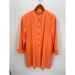 LOUIS FERAUD Vintage Orange Cashmere Wool Button Long Jacket & Blouse Set  // 8